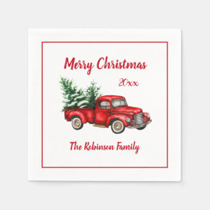 Christmas Party Watercolor Vintage Red Truck Napkin