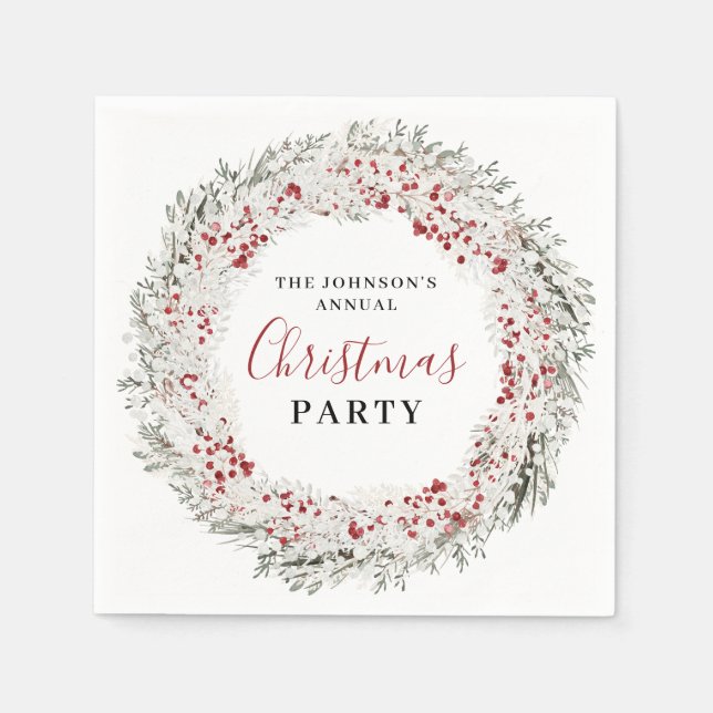 Christmas Party Watercolor Wreath Napkin (Front)