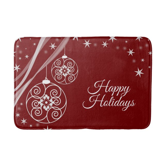 Christmas Party White Ornaments Stars Red Elegant Bath Mat (Front)
