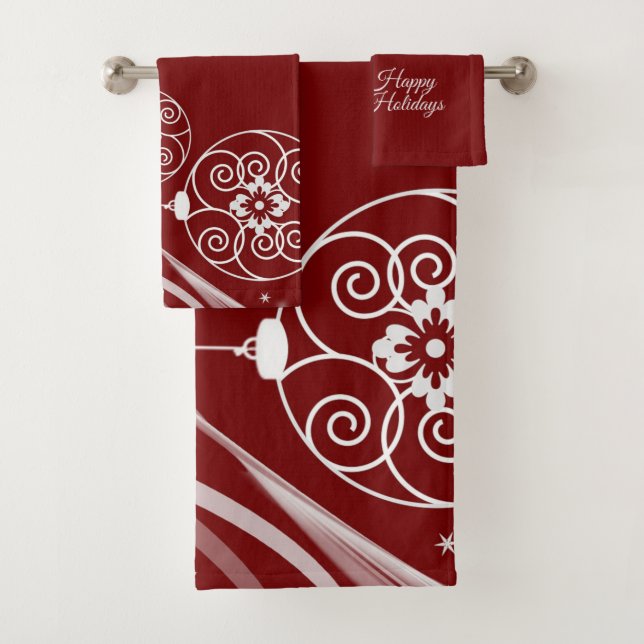 Christmas Party White Ornaments Stars Red Elegant Bath Towel Set (Insitu)