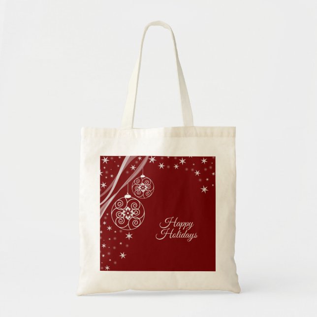 Christmas Party White Ornaments Stars Red Elegant Tote Bag (Front)