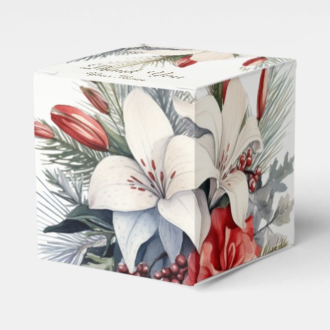 Christmas Party White Red Flowers Holidays Elegant Favour Box (Front Side)