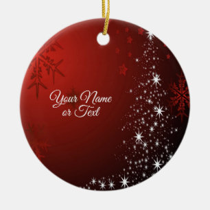 Christmas Party White Stars Tree Red Snowflakes Ceramic Ornament