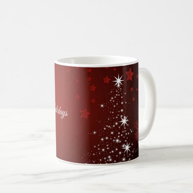 Christmas Party White Stars Tree Red Snowflakes Coffee Mug (Front Right)