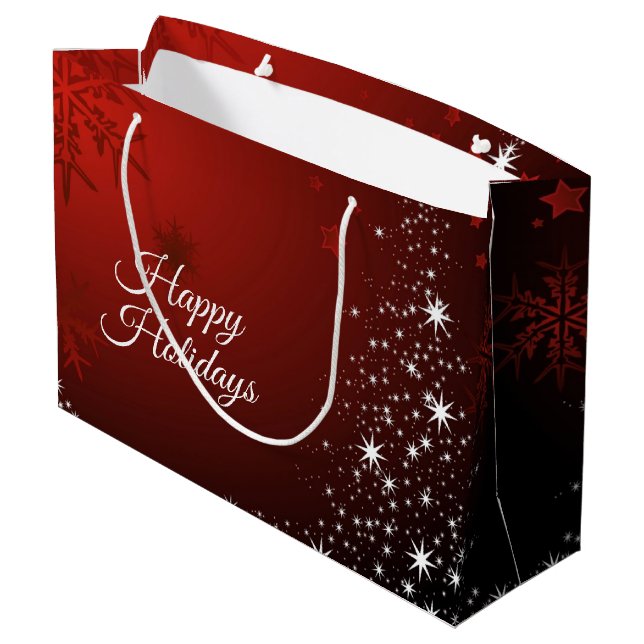 Christmas Party White Stars Tree Red Snowflakes Large Gift Bag (Back Angled)