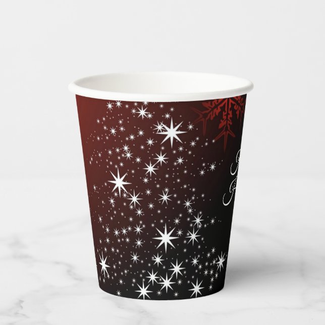 Christmas Party White Stars Tree Red Snowflakes Paper Cups (Front)
