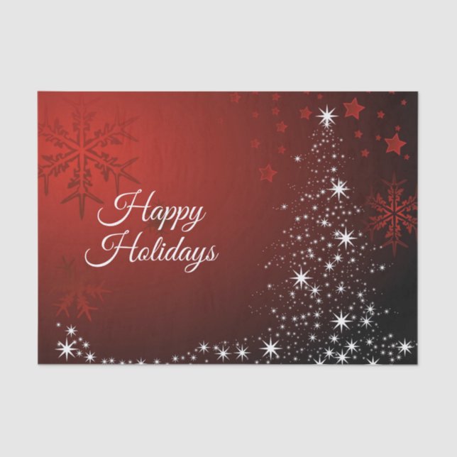 Christmas Party White Stars Tree Red Snowflakes Tissue Paper (Front)