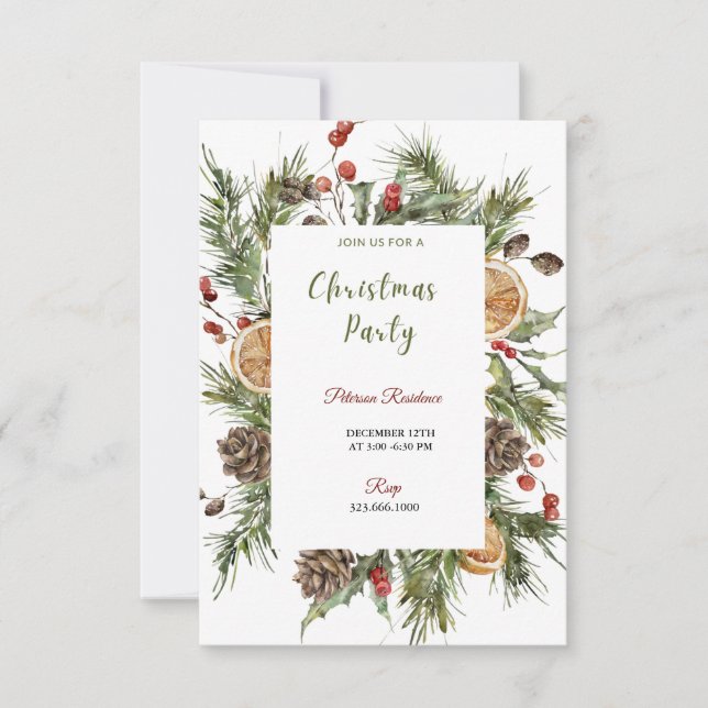 Christmas Party Winter Botanical Invitation (Front)