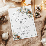 Christmas Party Winter Pine Tree White Floral Arch Invitation<br><div class="desc">Elegant arch Christmas party invitation with watercolor winter botanicals.</div>