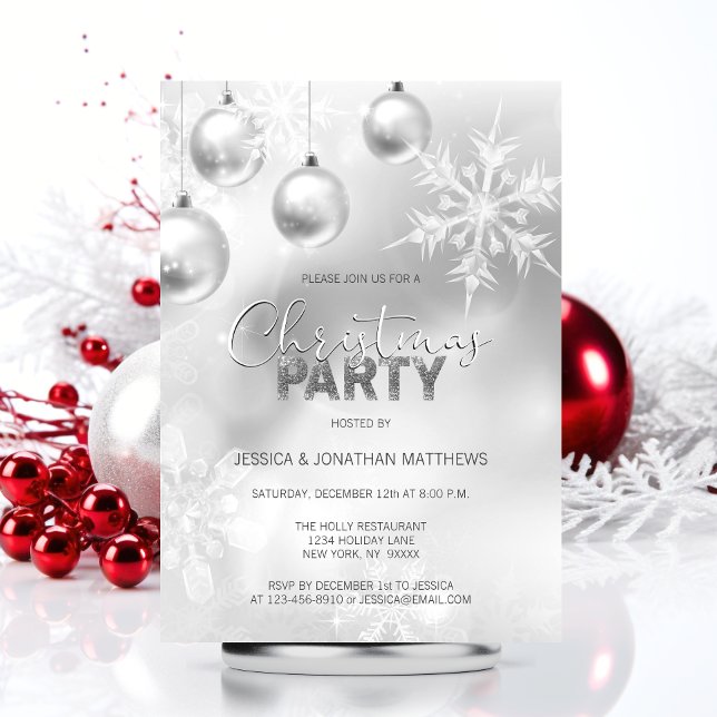 CHRISTMAS PARTY Winter Snow Snowflakes Silver Invitation (CHRISTMAS PARTY Winter Snow Snowflakes Silver Invitation)