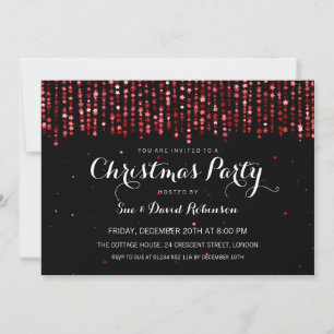 Christmas Party Winter Star Confetti Red Invitation