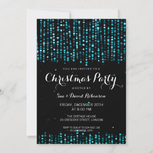 Christmas Party Winter Star Confetti Turquoise Invitation