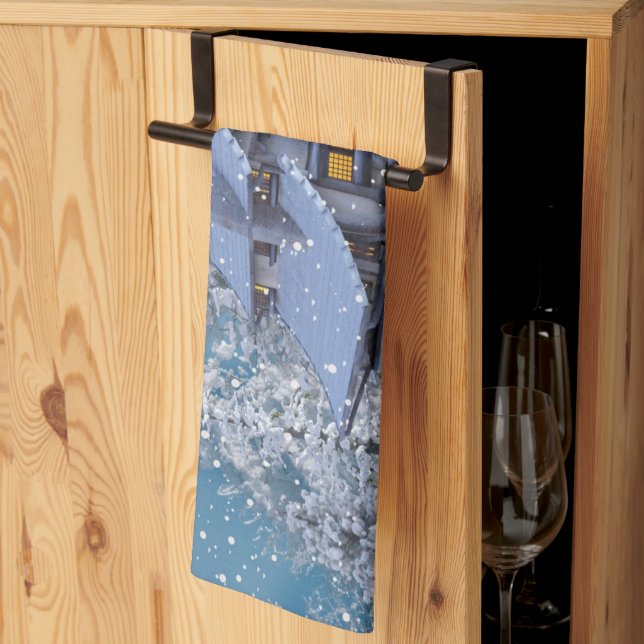 Christmas Party Winter White Snowman Blue Rustic Tea Towel (Thirds Fold)