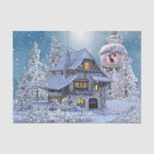 Christmas Party Winter White Snowman Blue Rustic Tissue Paper