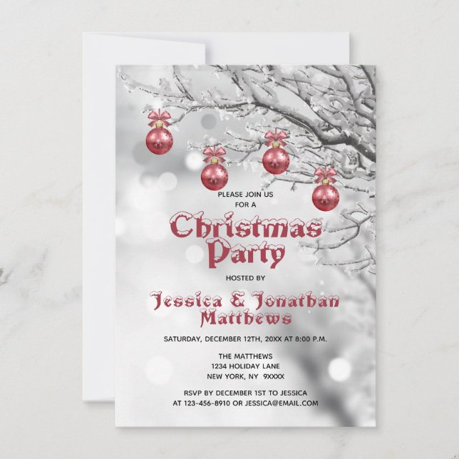Christmas Party Winter Wonderland Red Ornaments Invitation (Front)