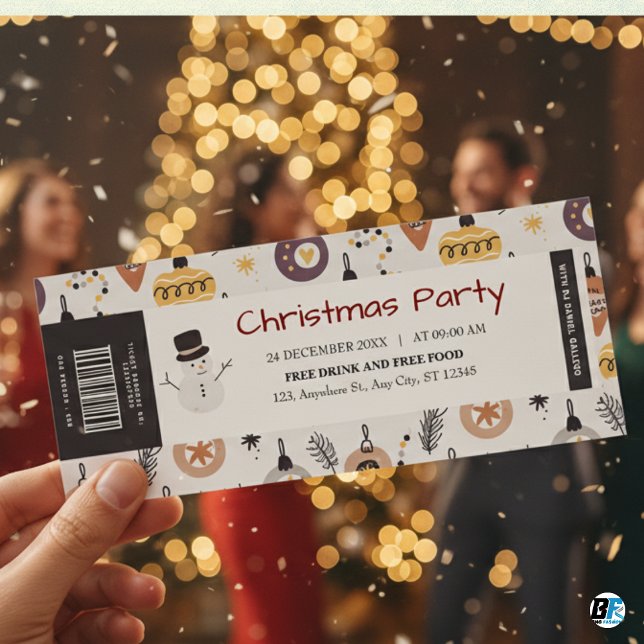 Christmas Party with Barcode & DJ Name, Entry Pass Invitation (Christmas Party)