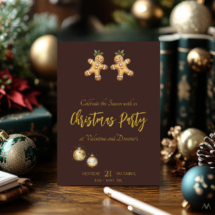Christmas Party with Gingerbread on Coffee Brown Invitation