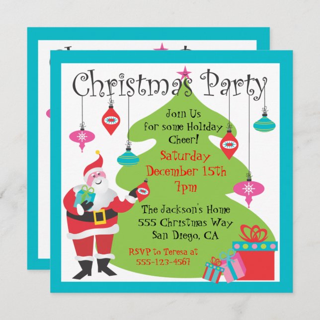 Christmas Party with hanging ornaments Invitation (Front/Back)