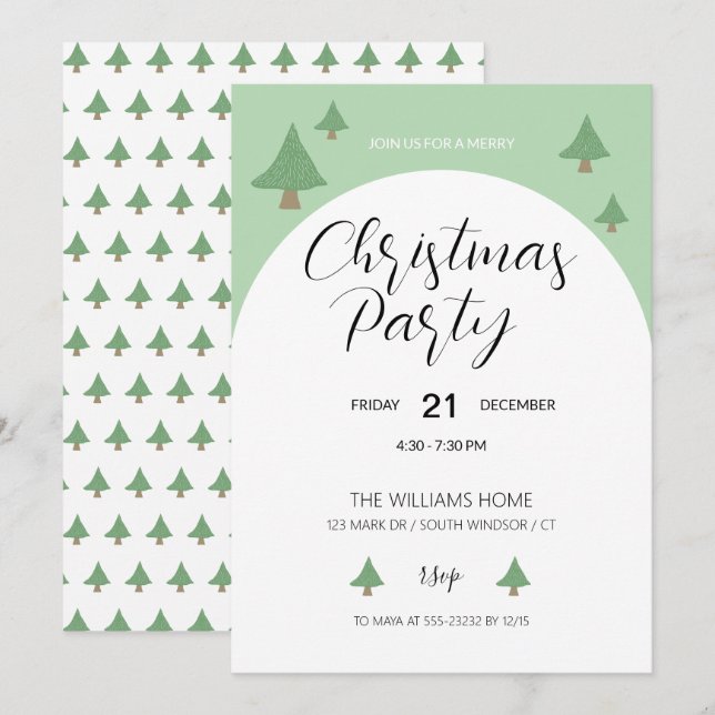 Christmas Party With Illustrated Tree Invitation (Front/Back)