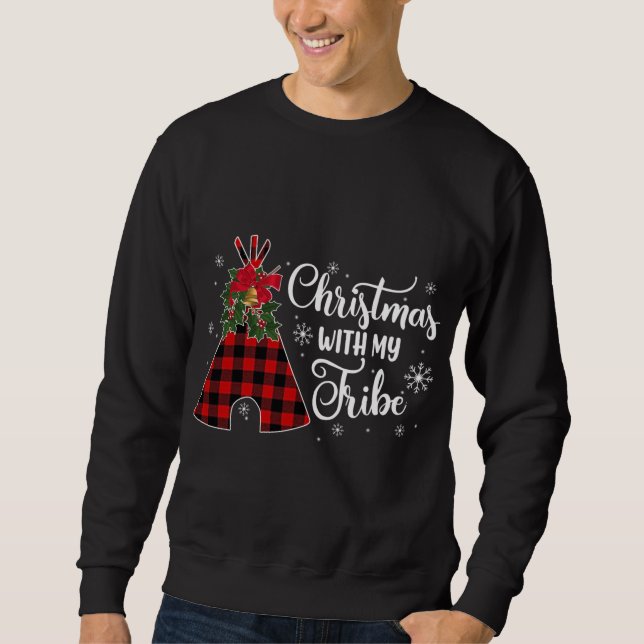 Christmas Party With My Tribe Buffalo Plaid Family Sweatshirt (Front)