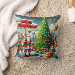 Christmas party with Santa and reindeer Cushion