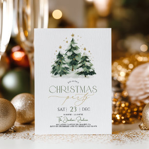 Christmas Party Xmas Tree Green Gold Invitation