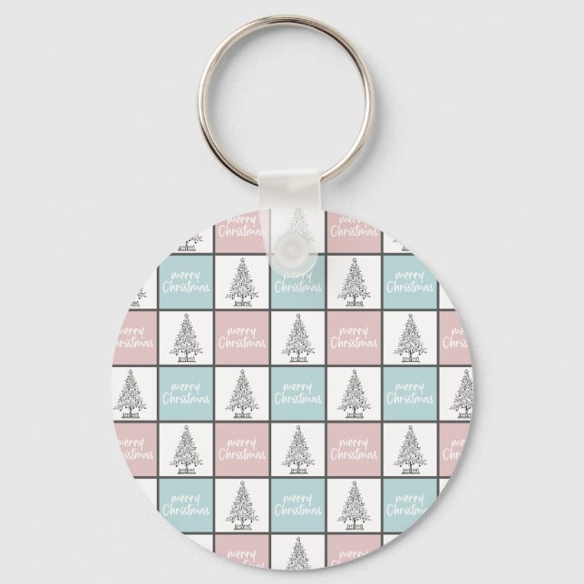 Christmas Pastel Blue and Pink Modern Pattern Key Ring (Front)