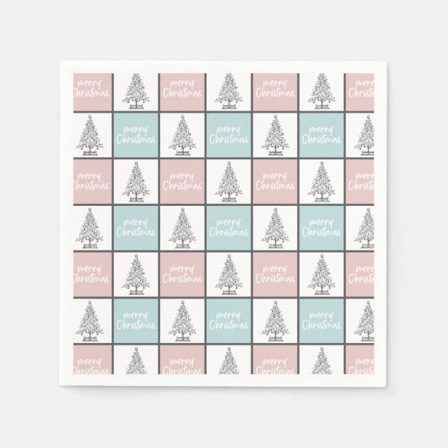 Christmas Pastel Blue and Pink Modern Pattern Napkin (Front)