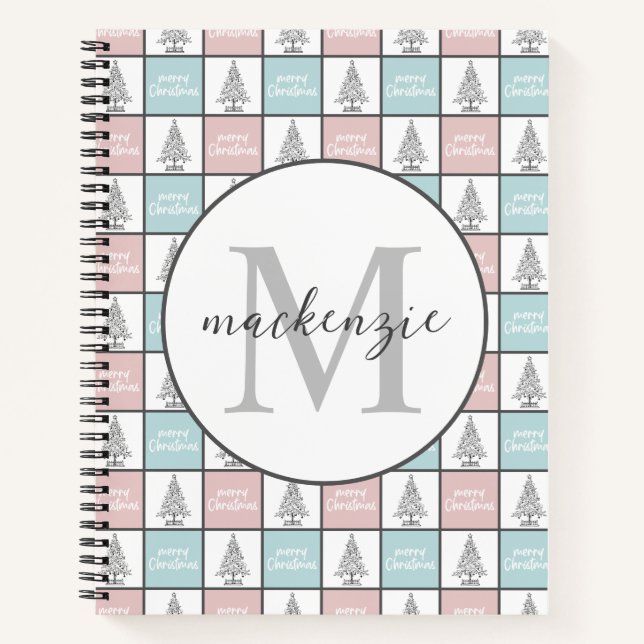 Christmas Pastel Blue and Pink Modern Pattern Notebook (Front)