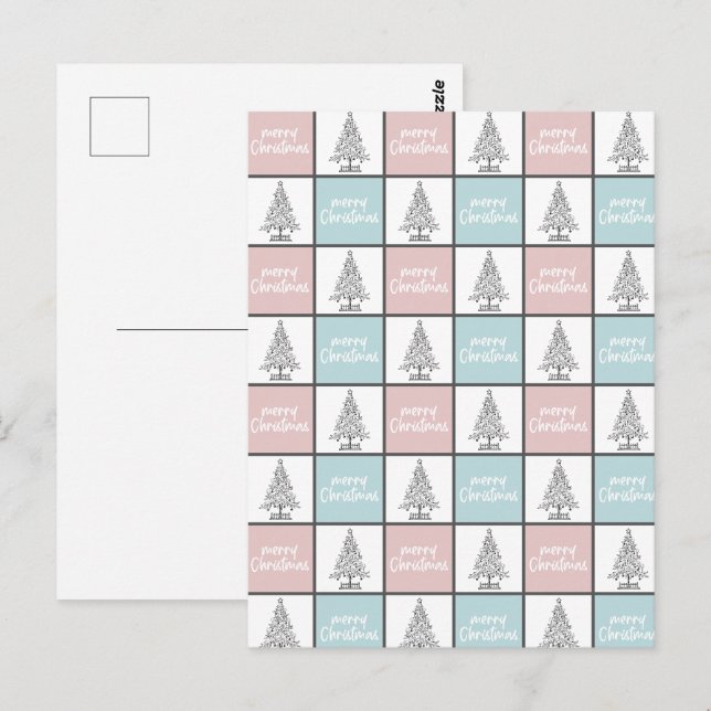 Christmas Pastel Blue and Pink Modern Pattern Postcard (Front/Back)