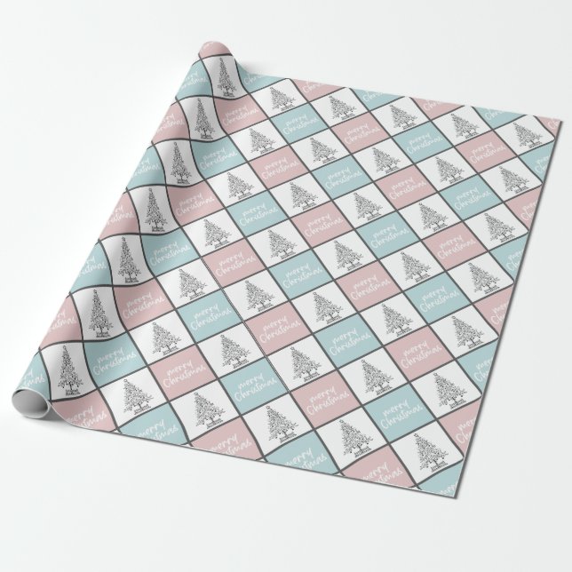 Christmas Pastel Blue and Pink Modern Pattern Wrapping Paper (Unrolled)