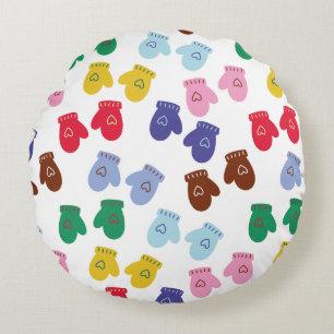 Christmas Pastel Cosy Winter Gloves Round Cushion