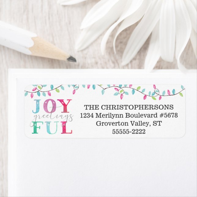 Christmas Pastel JOYFUL GREETINGS String Lights Return Address Label (Insitu)