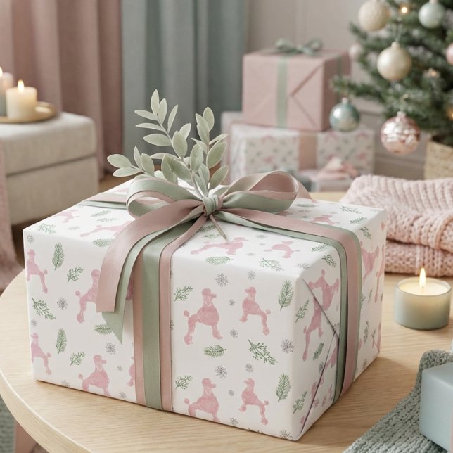 Christmas Pastel Pink Poodle Gift Wrapping Paper (Creator Uploaded)