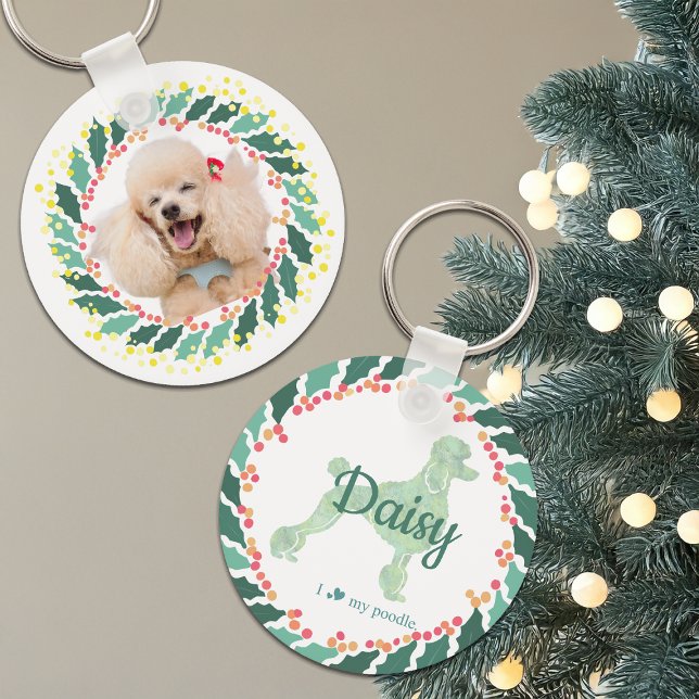 Christmas pastel pink poodle keychain Custom Photo (Creator Uploaded)