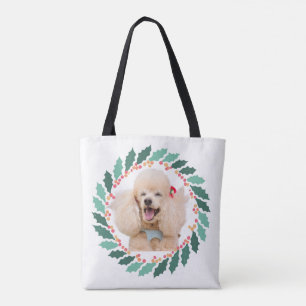 Christmas pastel pink poodle tote bag Custom Photo