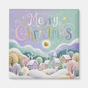 Christmas Pastel Winter Village Snow Houses Magnet