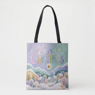 Christmas Pastel Winter Village Snow Houses Tote Bag
