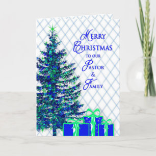 Christmas, Pastor & Family, Blue/Tree, Christian Holiday Card
