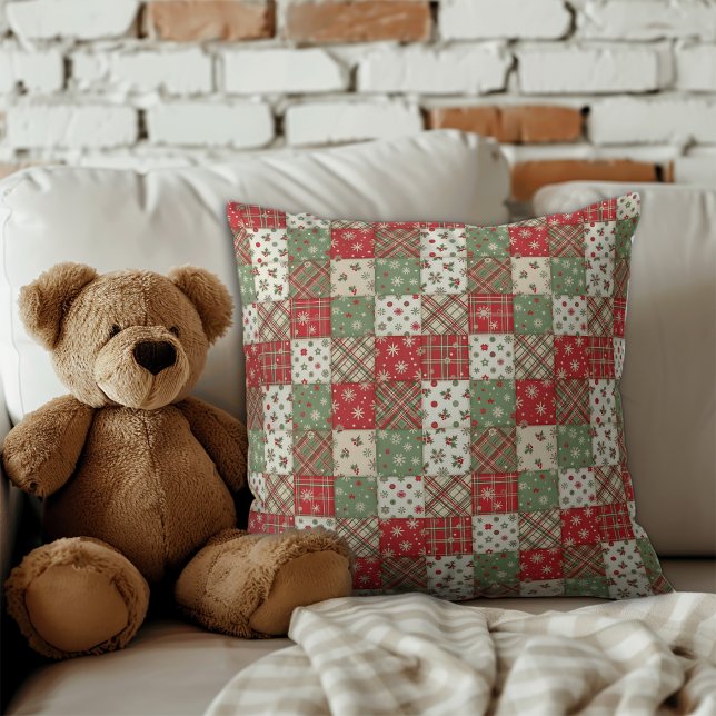 Christmas  patchwork green red pattern  cushion (Creator Uploaded)