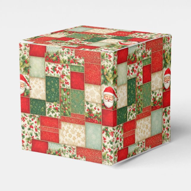 Christmas Patchwork in Red and Green Favour Box (Front Side)