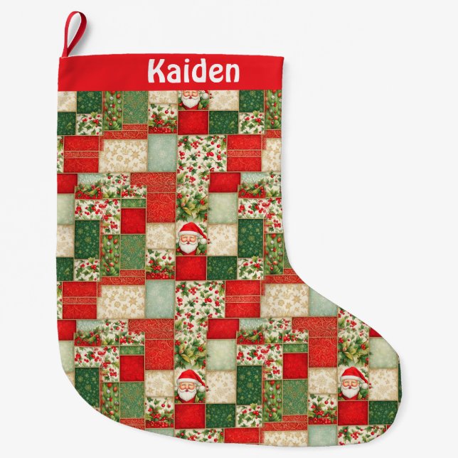 Christmas Patchwork Large Christmas Stocking (Front)