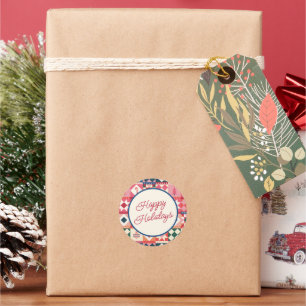 Christmas Patchwork Multicolored Happy Holidays Classic Round Sticker