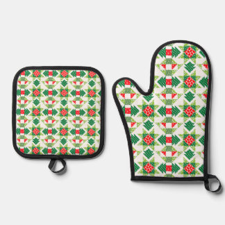 Christmas patchwork quilt oven mitt & pot holder  set