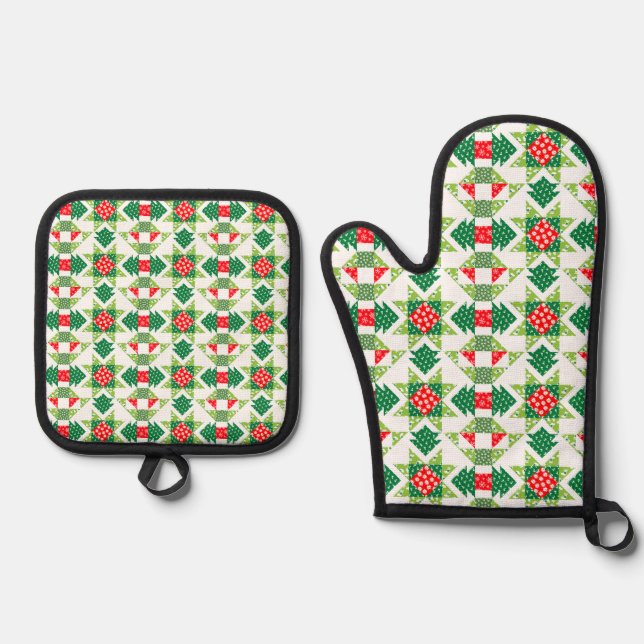 Christmas patchwork quilt oven mitt & pot holder  set (Front)