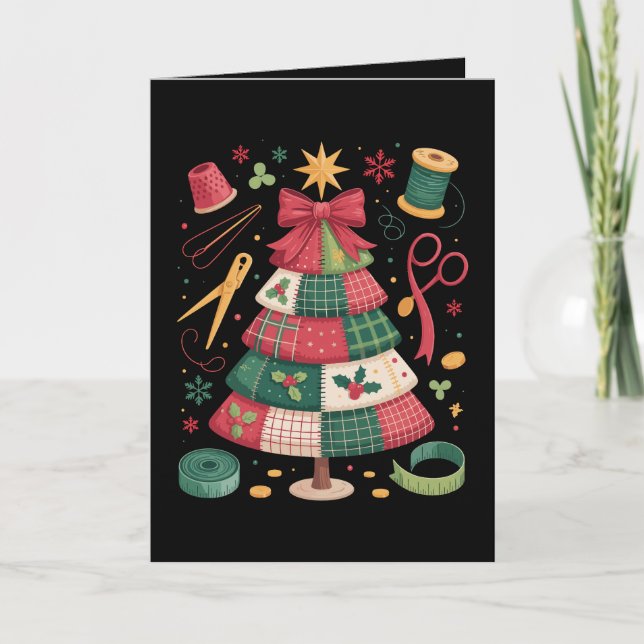 Christmas Patchwork Quilt Tree Sewing Quilter Xmas Card (Front)
