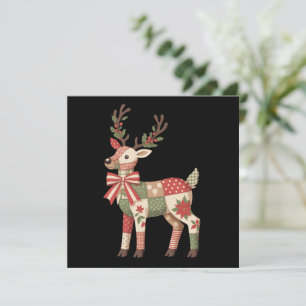 Christmas Patchwork Reindeer Embroidery Animal  Holiday Card