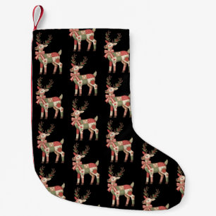 Christmas Patchwork Reindeer Embroidery Animal  Small Christmas Stocking