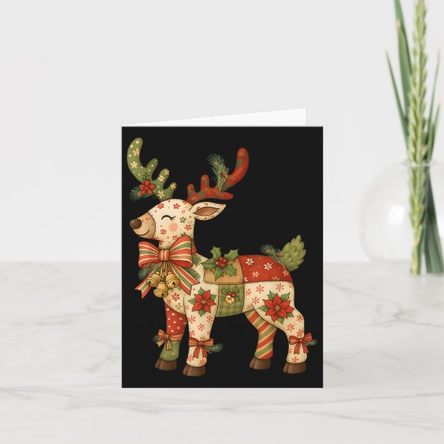 Christmas Patchwork Reindeer Xmas Family Men Women Card (Front)