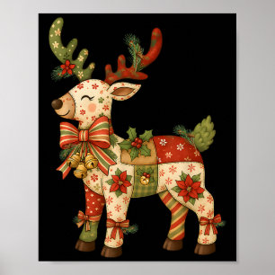 Christmas Patchwork Reindeer Xmas Family Men Women Poster